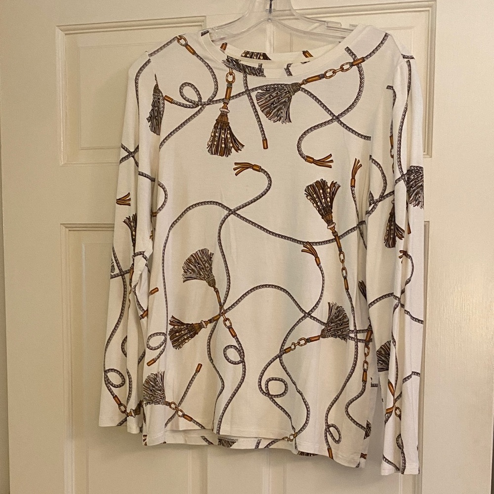 Chicos Women's White and Brown Patterned Top